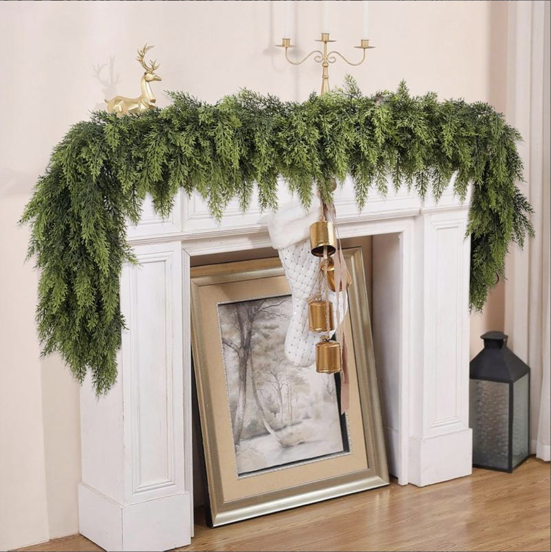 Cedar garland styled for the holidays